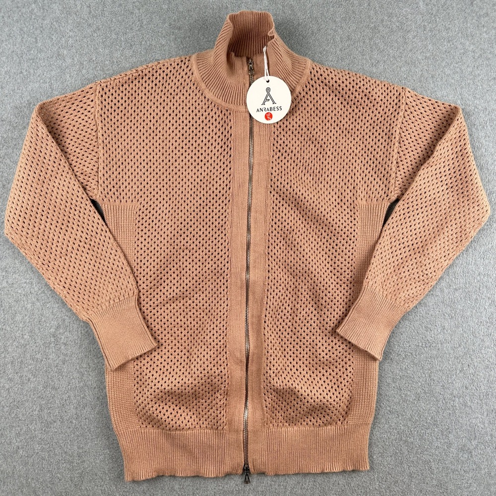 ANRABESS Sweater‎ Women S Pink Full Zip Pointelle Knit Mock Neck Cardigan Jacket